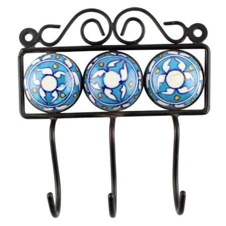 Turquoise With White Ceramic Floral Tiles Hook Online